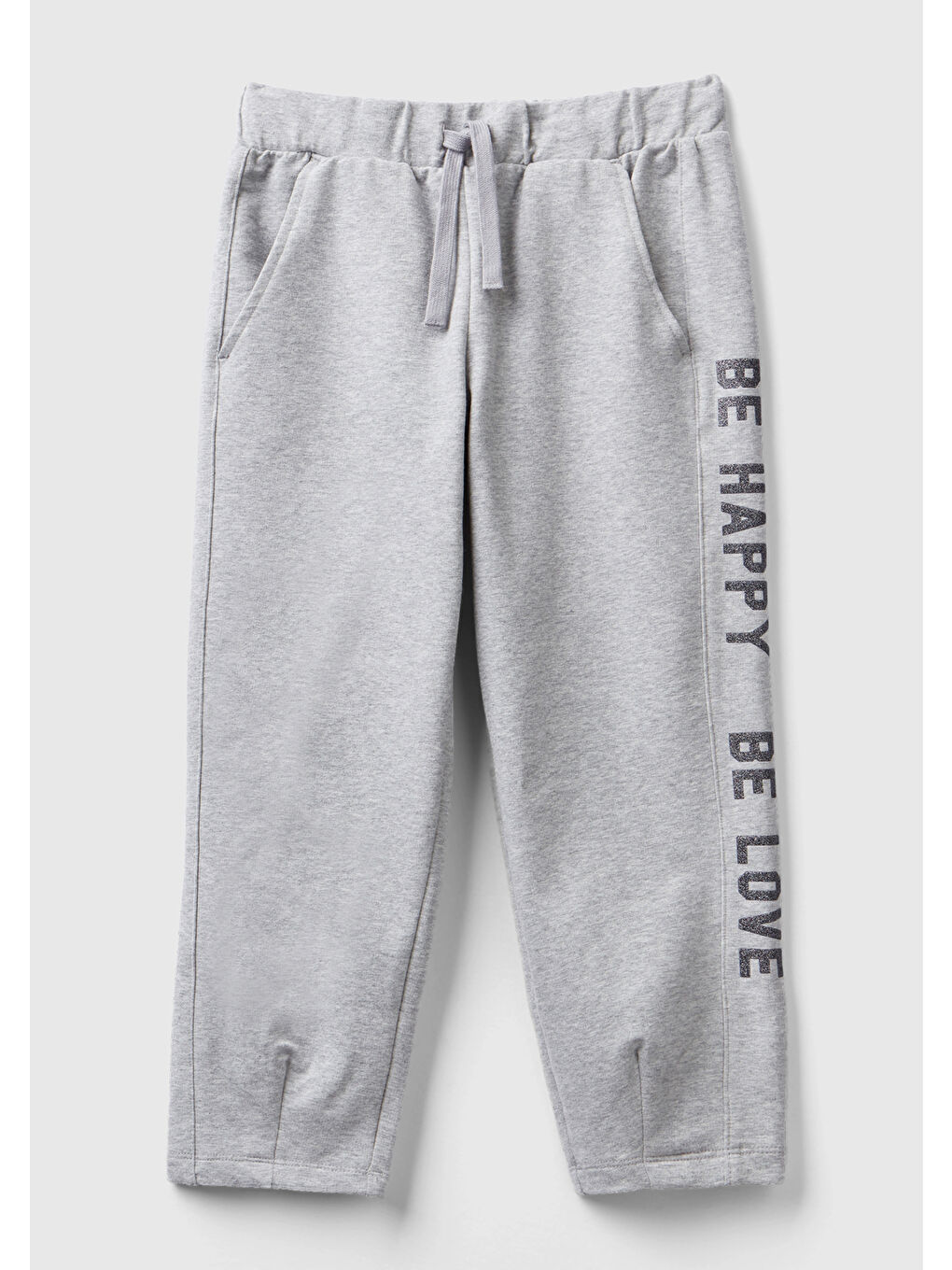 Kız Çocuk Gri Melanj Yanı Slogan Baskılı Eşofman Altı