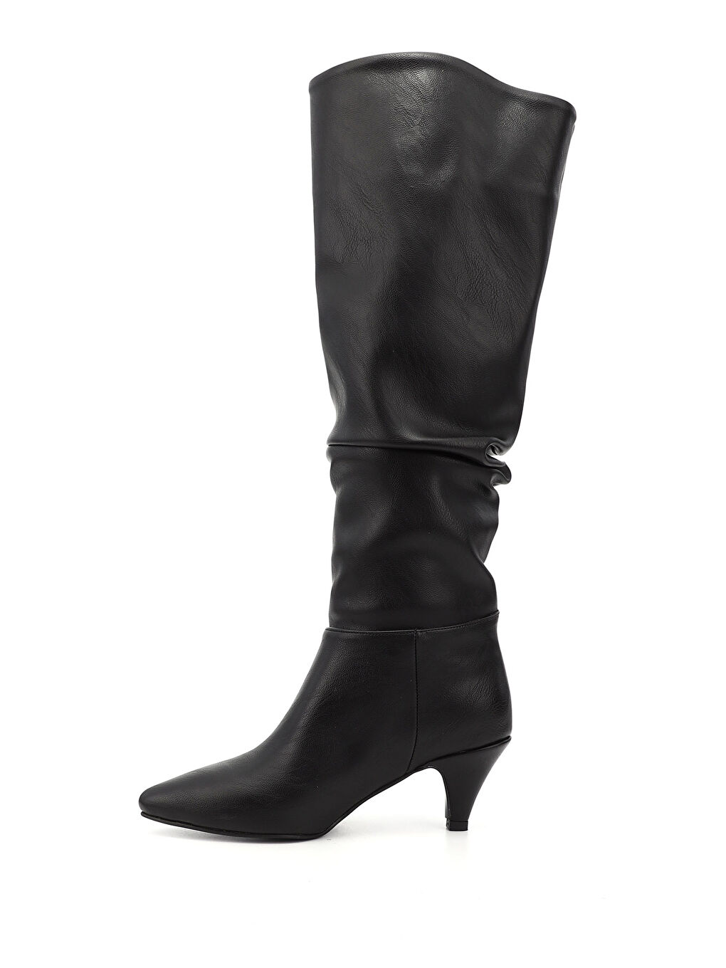 Mor Kadın ZÜMRÜT-SİYAH Sivri Burun Körüklü İnce Topuklu Diz Üstü Çizme-2