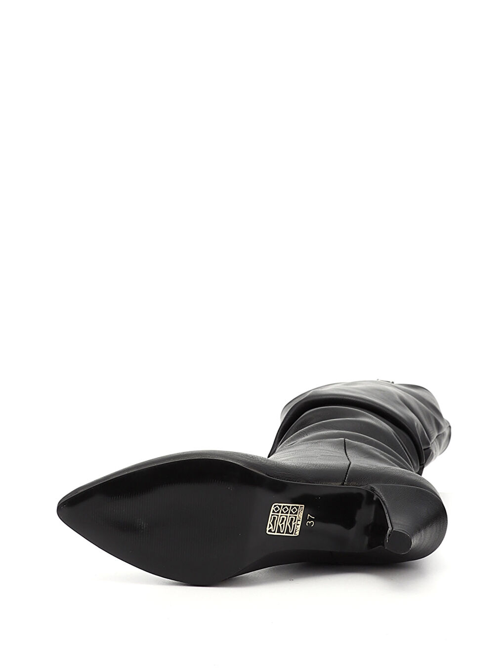 Mor Kadın ZÜMRÜT-SİYAH Sivri Burun Körüklü İnce Topuklu Diz Üstü Çizme-3