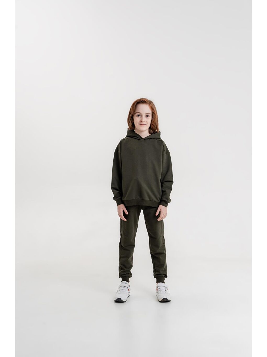 Mışıl Kids Haki Basic Kapüşonlu Sweatshirt Eşofman Takımı