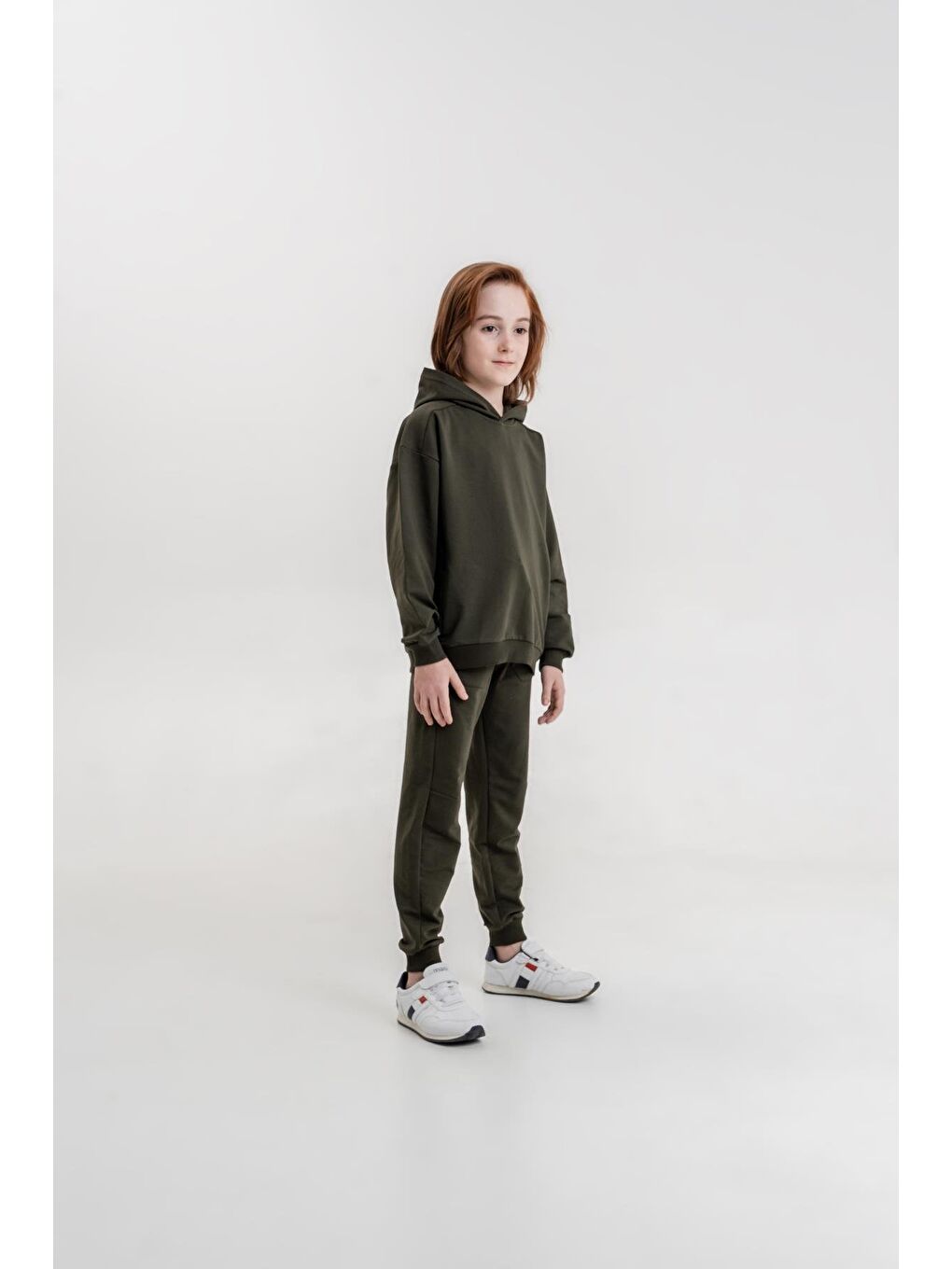 Mışıl Kids Haki Basic Kapüşonlu Sweatshirt Eşofman Takımı - 1