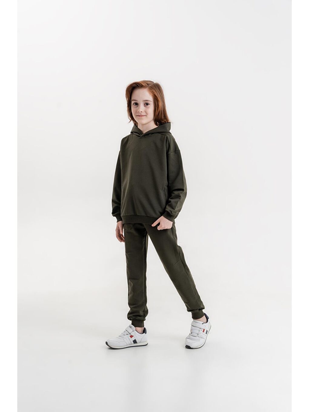 Mışıl Kids Haki Basic Kapüşonlu Sweatshirt Eşofman Takımı - 2