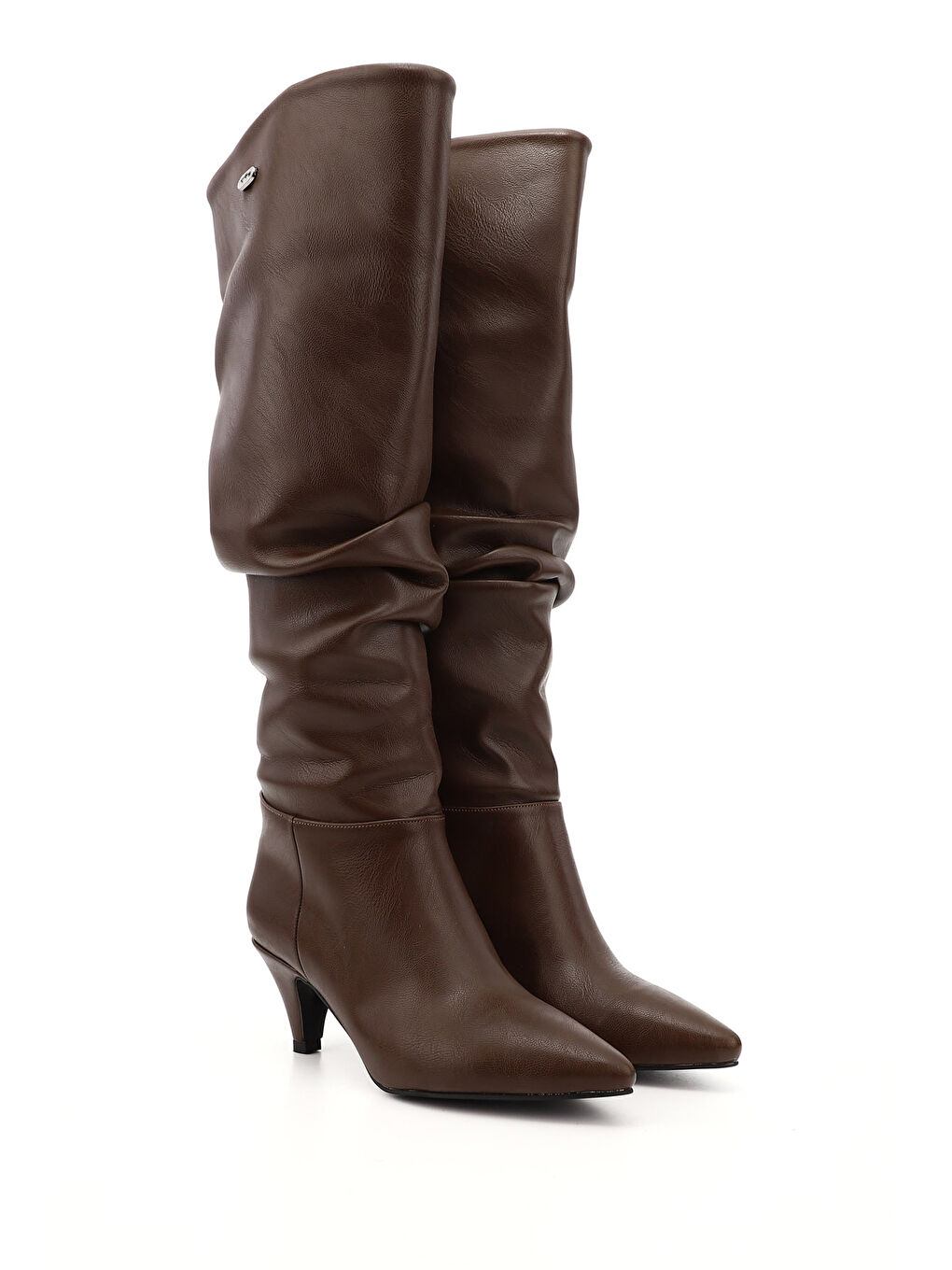 Kahverengi Kadın ÇİKOLATA KAHVE Sivri Burun Körüklü İnce Topuklu Diz Üstü Çizme-1
