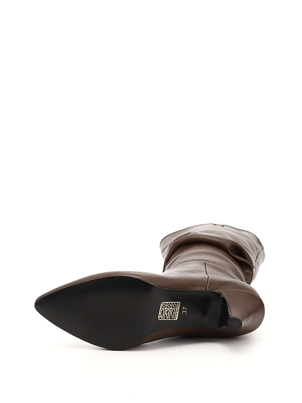 Kahverengi Kadın ÇİKOLATA KAHVE Sivri Burun Körüklü İnce Topuklu Diz Üstü Çizme-3