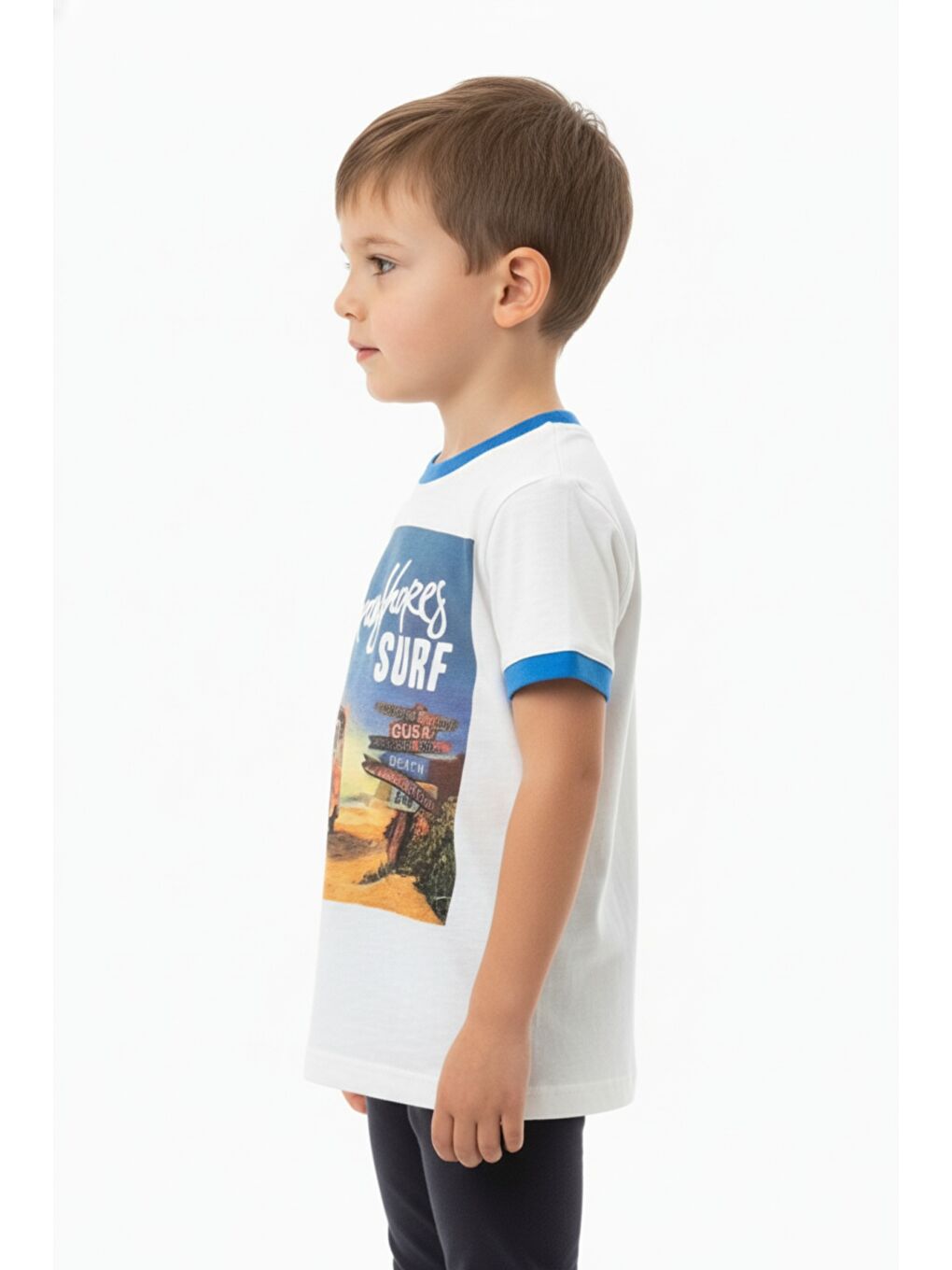 Beyaz Erkek Çocuk Surf Baskı Tişört-1