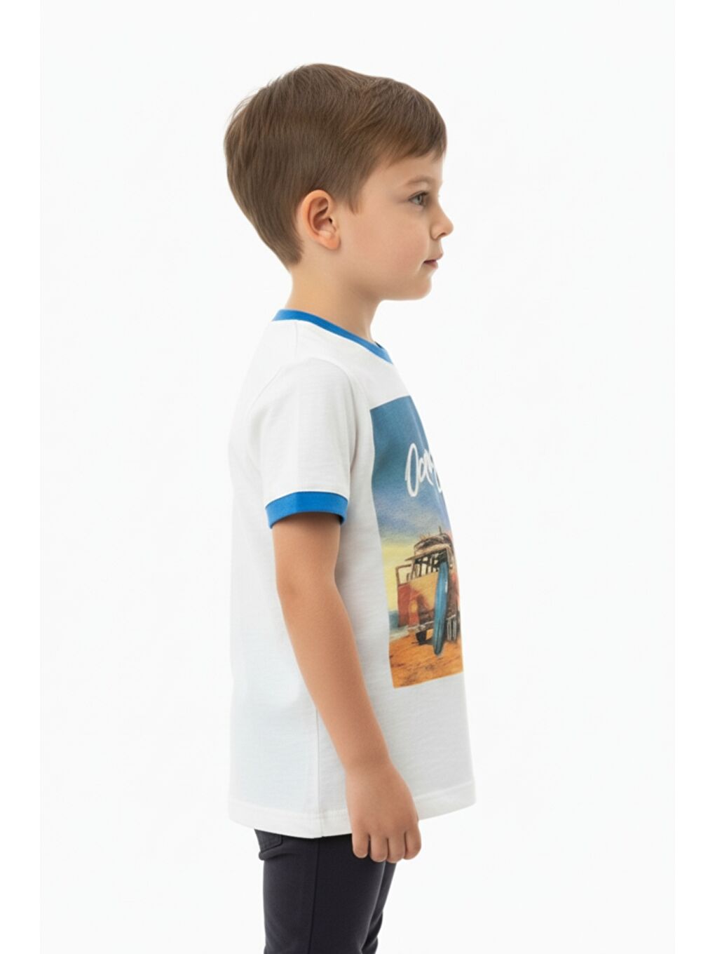 Beyaz Erkek Çocuk Surf Baskı Tişört-2