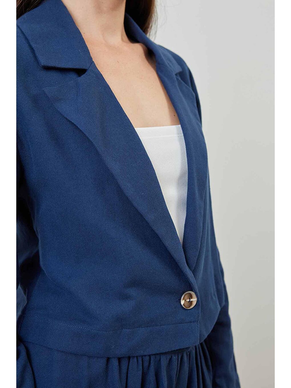 Keten Ceket Lacivert Etek Takım-2