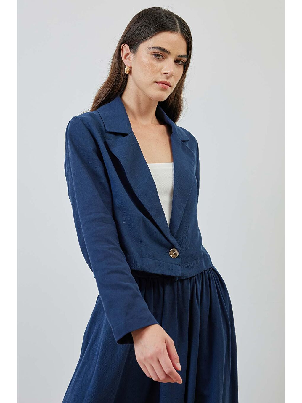 Keten Ceket Lacivert Etek Takım-3