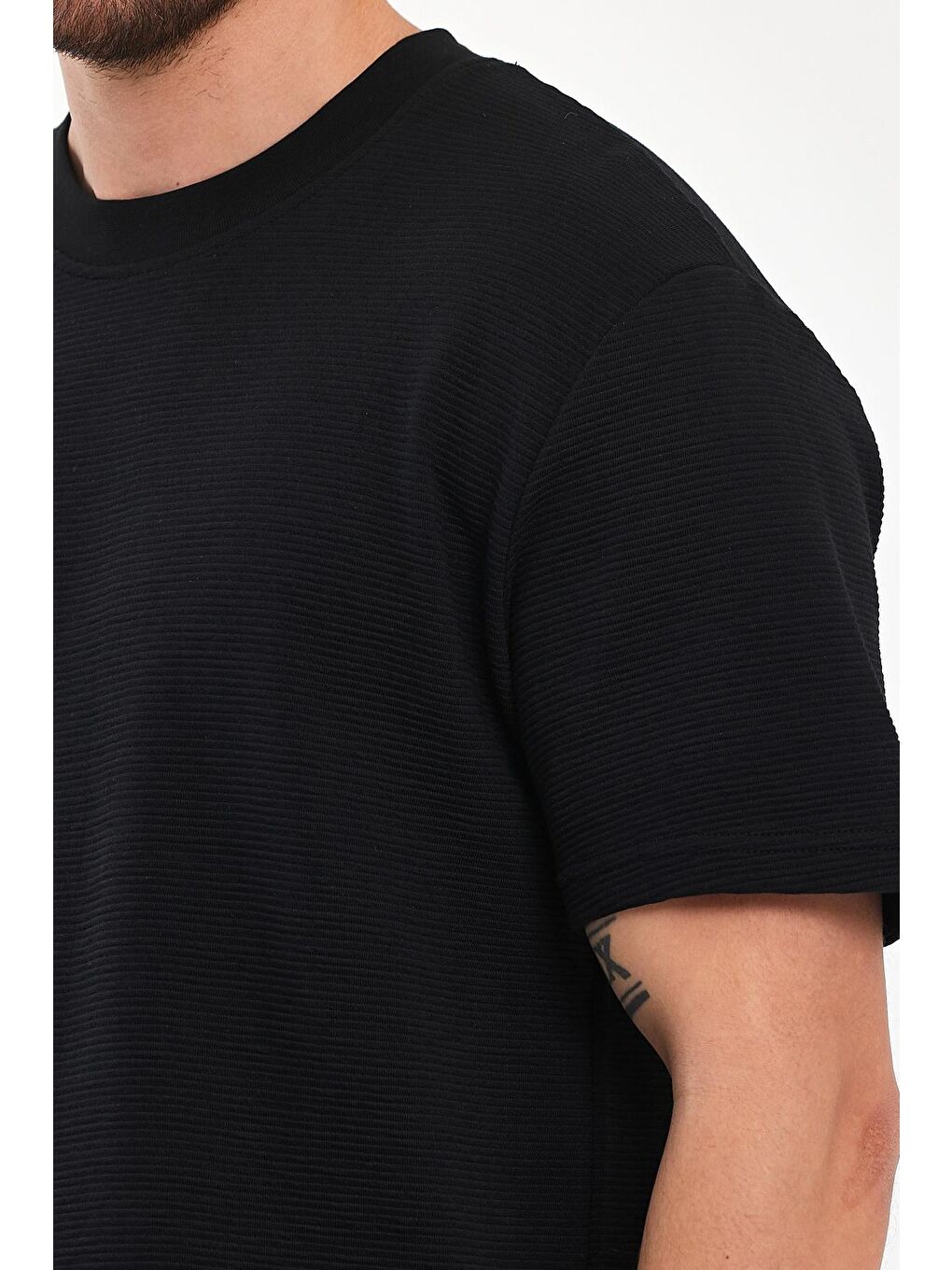 Siyah Otoman Bisiklet Yaka Erkek Tişört-2