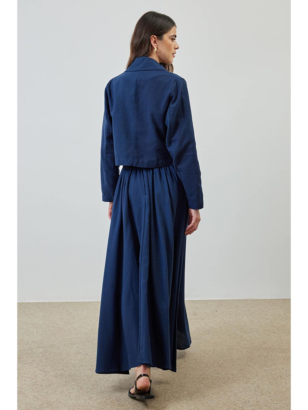 Keten Ceket Lacivert Etek Takım-4