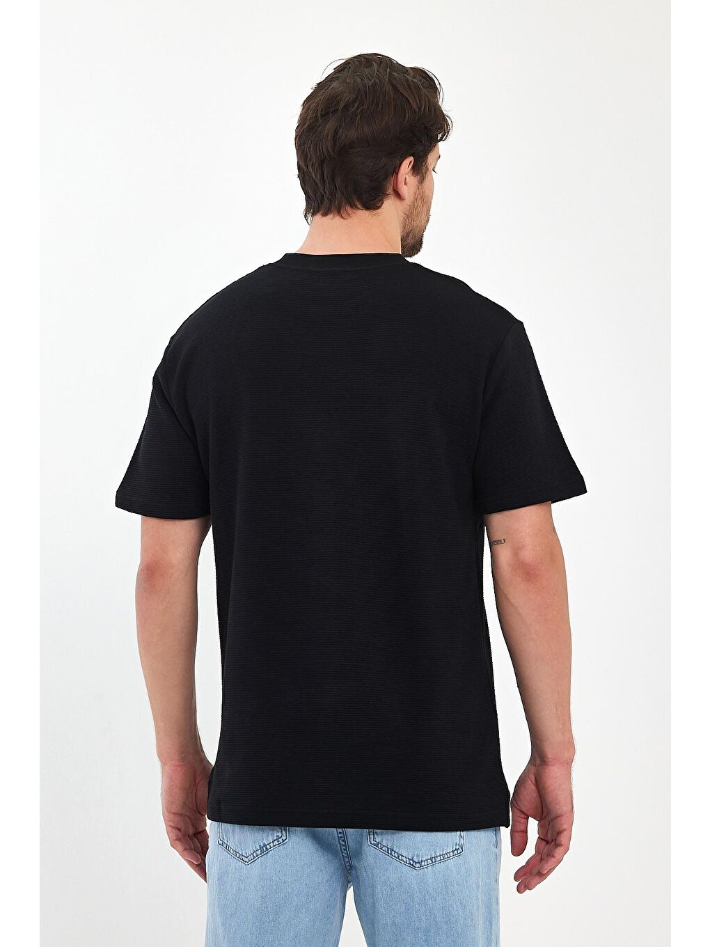 Siyah Otoman Bisiklet Yaka Erkek Tişört-3