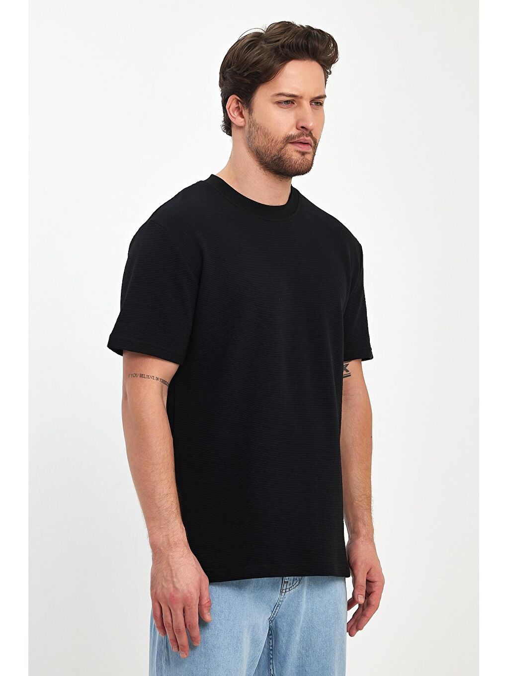 Siyah Otoman Bisiklet Yaka Erkek Tişört-4