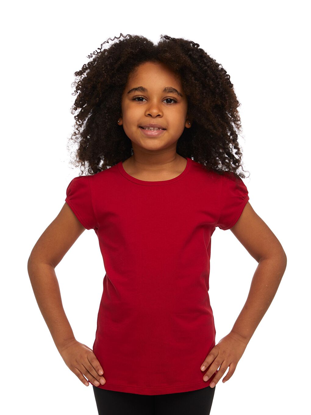 Kırmızı Kız Çocuk Kısa Kollu Basıc Tişört