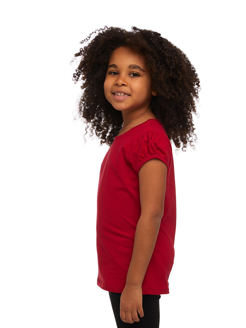 Kırmızı Kız Çocuk Kısa Kollu Basıc Tişört-1