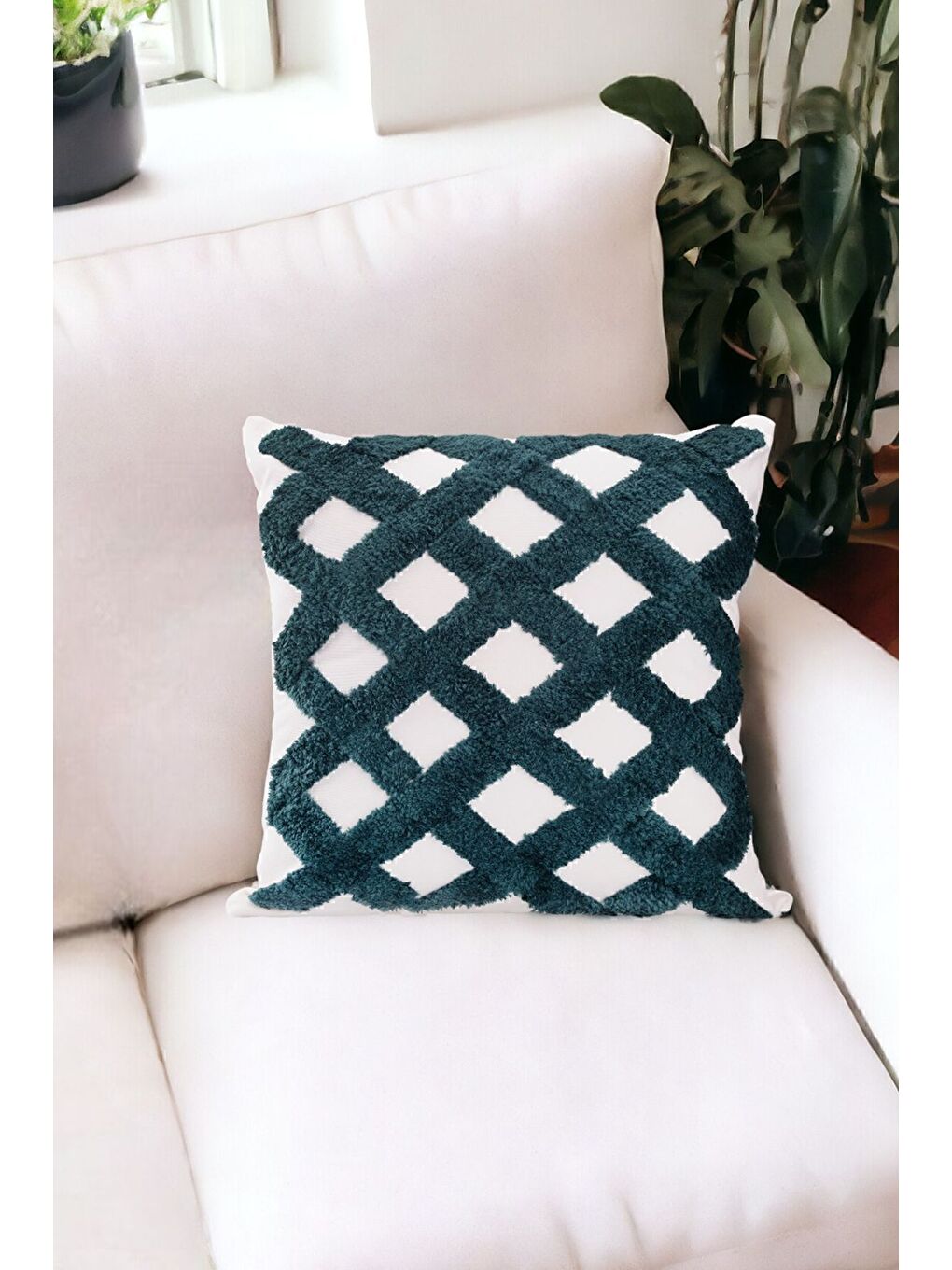 Yeşil Punch Tasarımlı Bohem Desenli Dekoratif Kırlent Kılıfı 45x45 Cm Etnik Otantik Panç