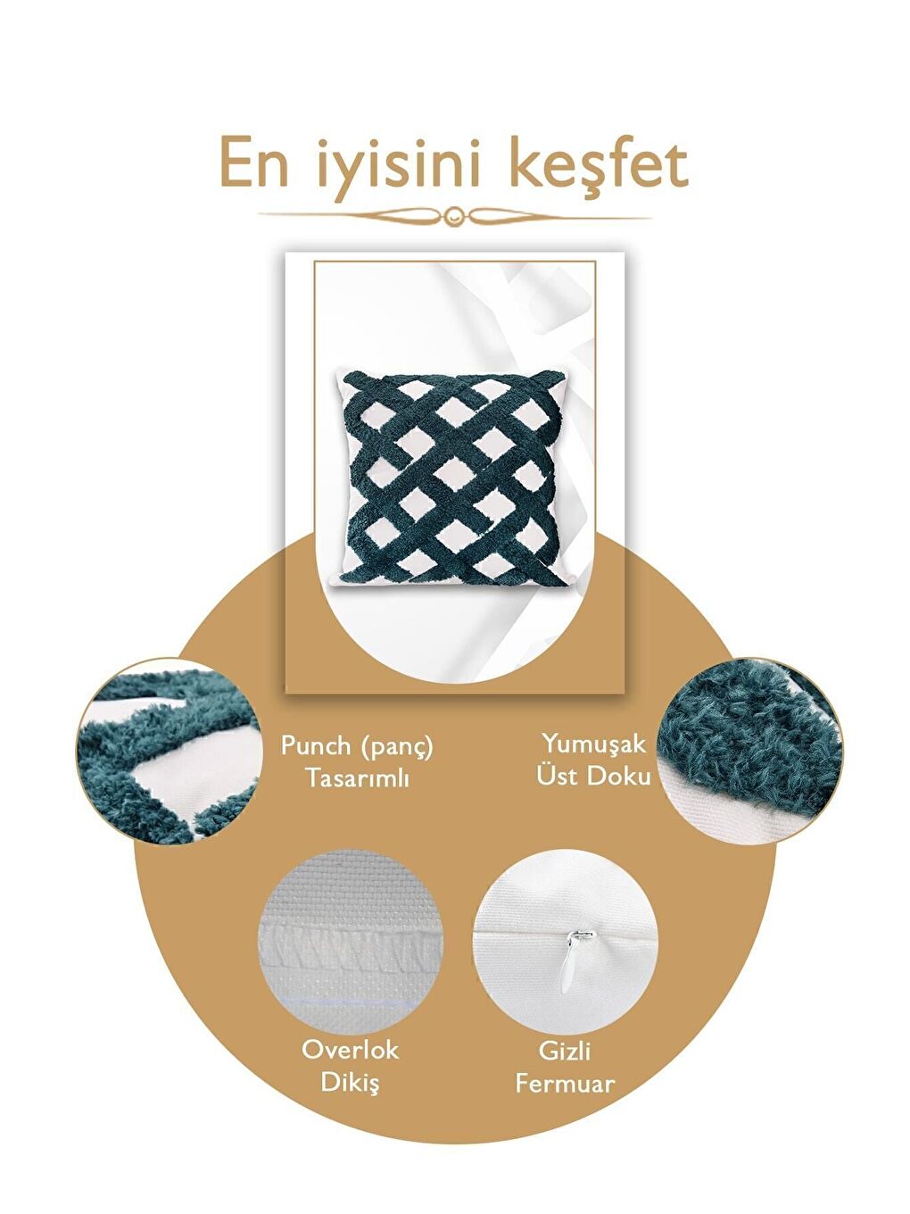 Yeşil Punch Tasarımlı Bohem Desenli Dekoratif Kırlent Kılıfı 45x45 Cm Etnik Otantik Panç-3