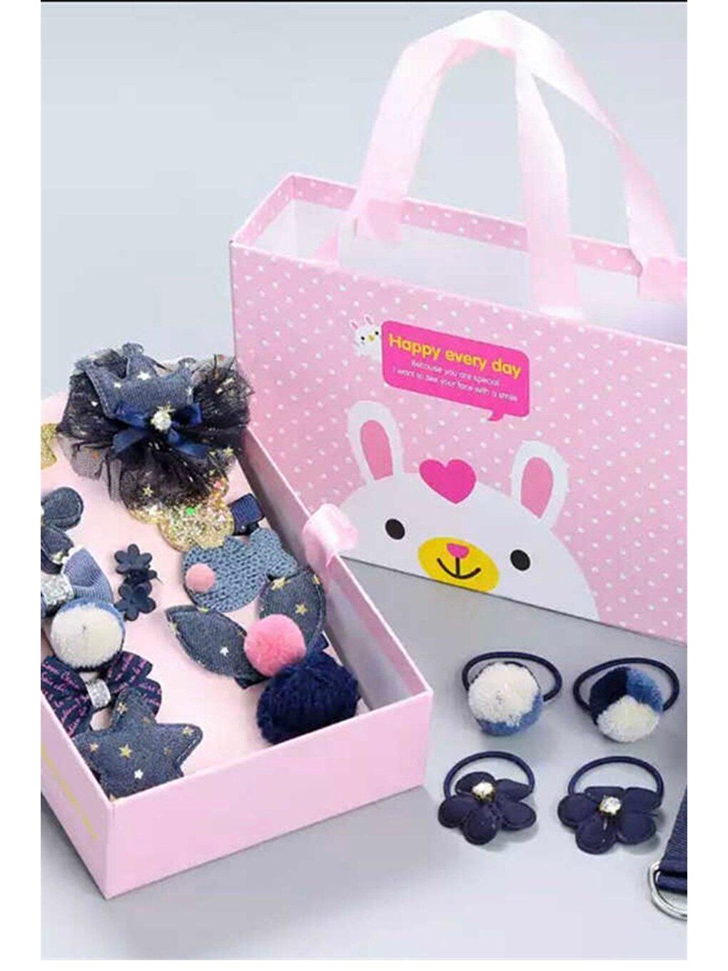 Lacivert  18'li Kutulu Kız Çocuk Toka Set