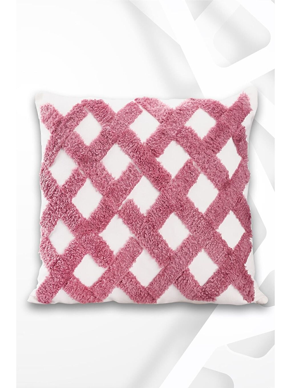 Pembe Punch Tasarımlı Bohem Desenli Dekoratif Kırlent Kılıfı 45x45 Cm Etnik Otantik Panç-1