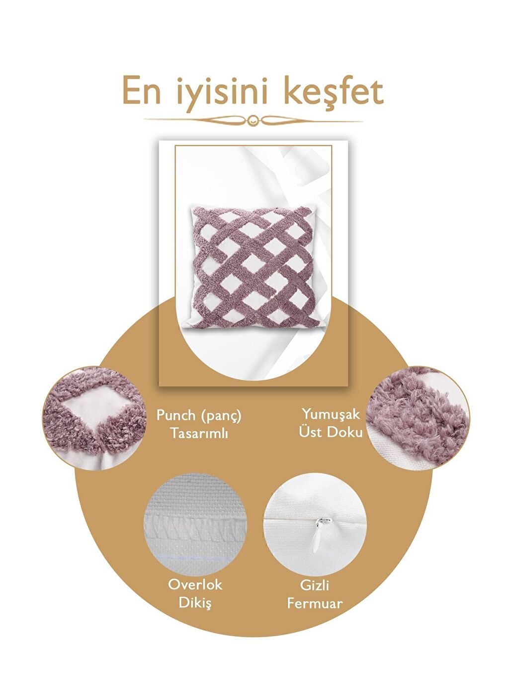 Kahverengi Punch Tasarımlı Bohem Desenli Dekoratif Kırlent Kılıfı 45x45 Cm Etnik Otantik Panç-3