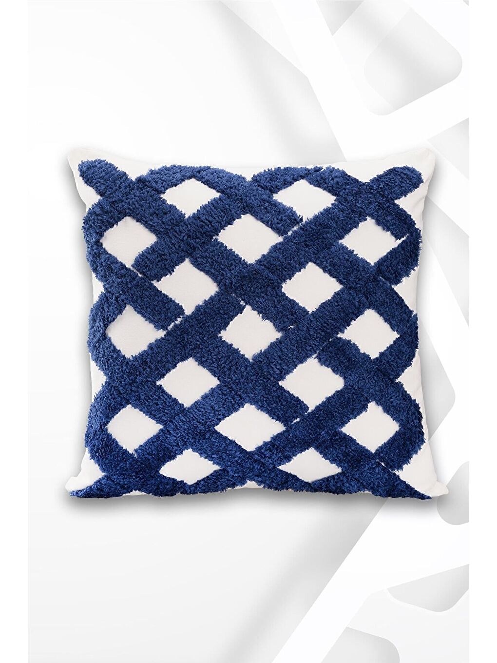 Lacivert Punch Tasarımlı Bohem Desenli Dekoratif Kırlent Kılıfı 45x45 Cm Etnik Otantik Panç-1