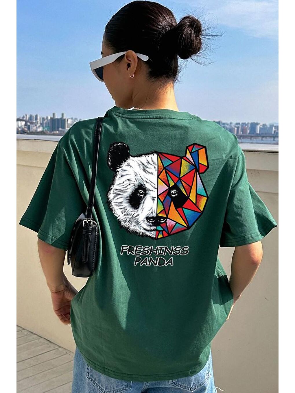 uyguntarz Yeşil Unisex Panda Baskılı T-shirt - 1