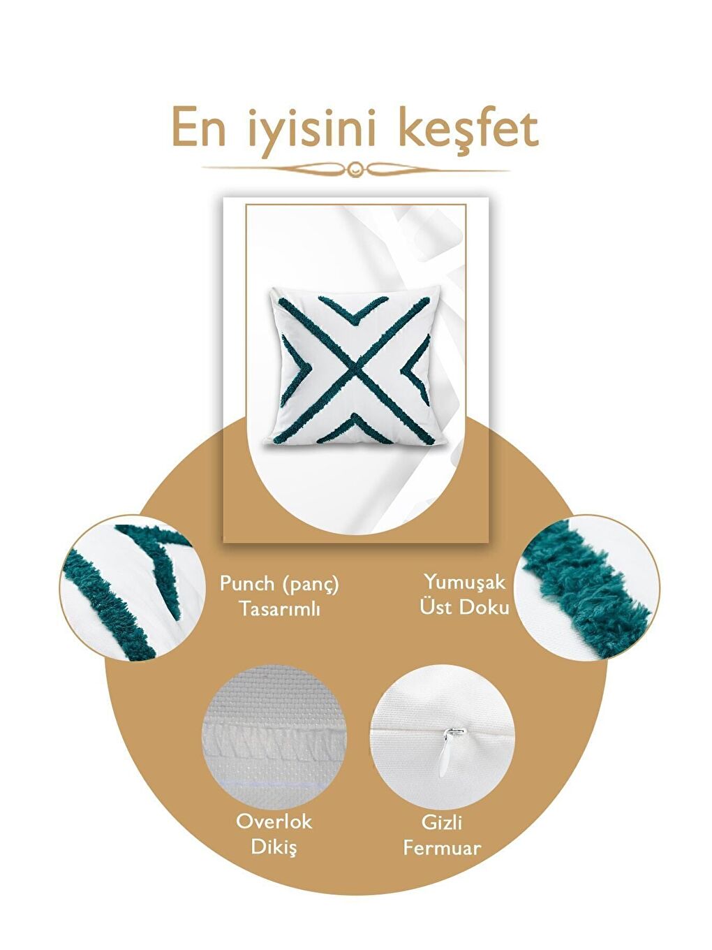 Yeşil Punch Tasarımlı Bohem Desenli Dekoratif Kırlent Kılıfı 45x45 Cm Etnik Otantik Panç-3