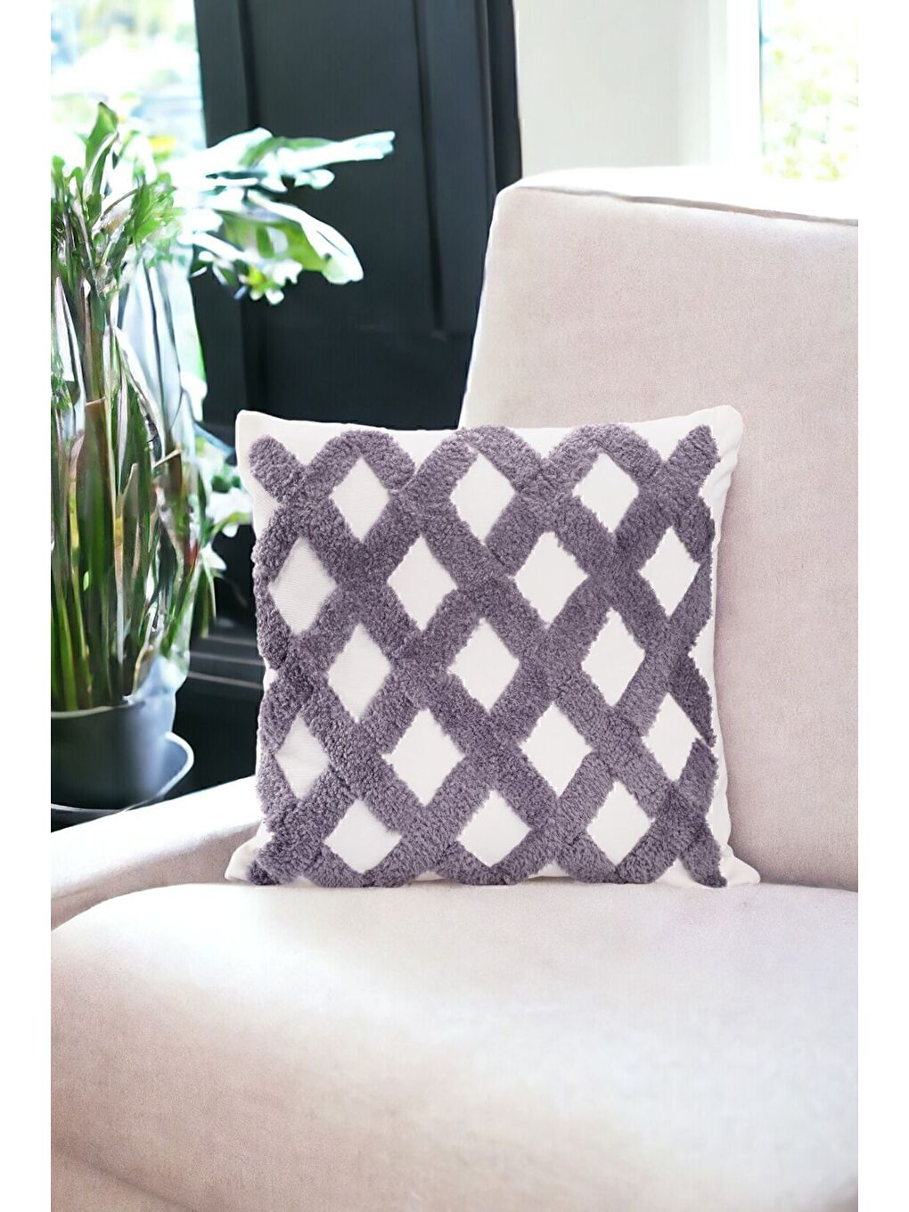 Gri Punch Tasarımlı Bohem Desenli Dekoratif Kırlent Kılıfı 45x45 Cm Etnik Otantik Panç