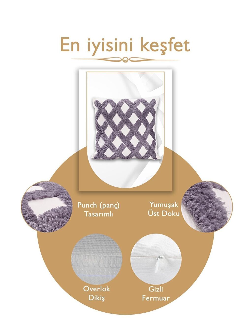 Gri Punch Tasarımlı Bohem Desenli Dekoratif Kırlent Kılıfı 45x45 Cm Etnik Otantik Panç-3