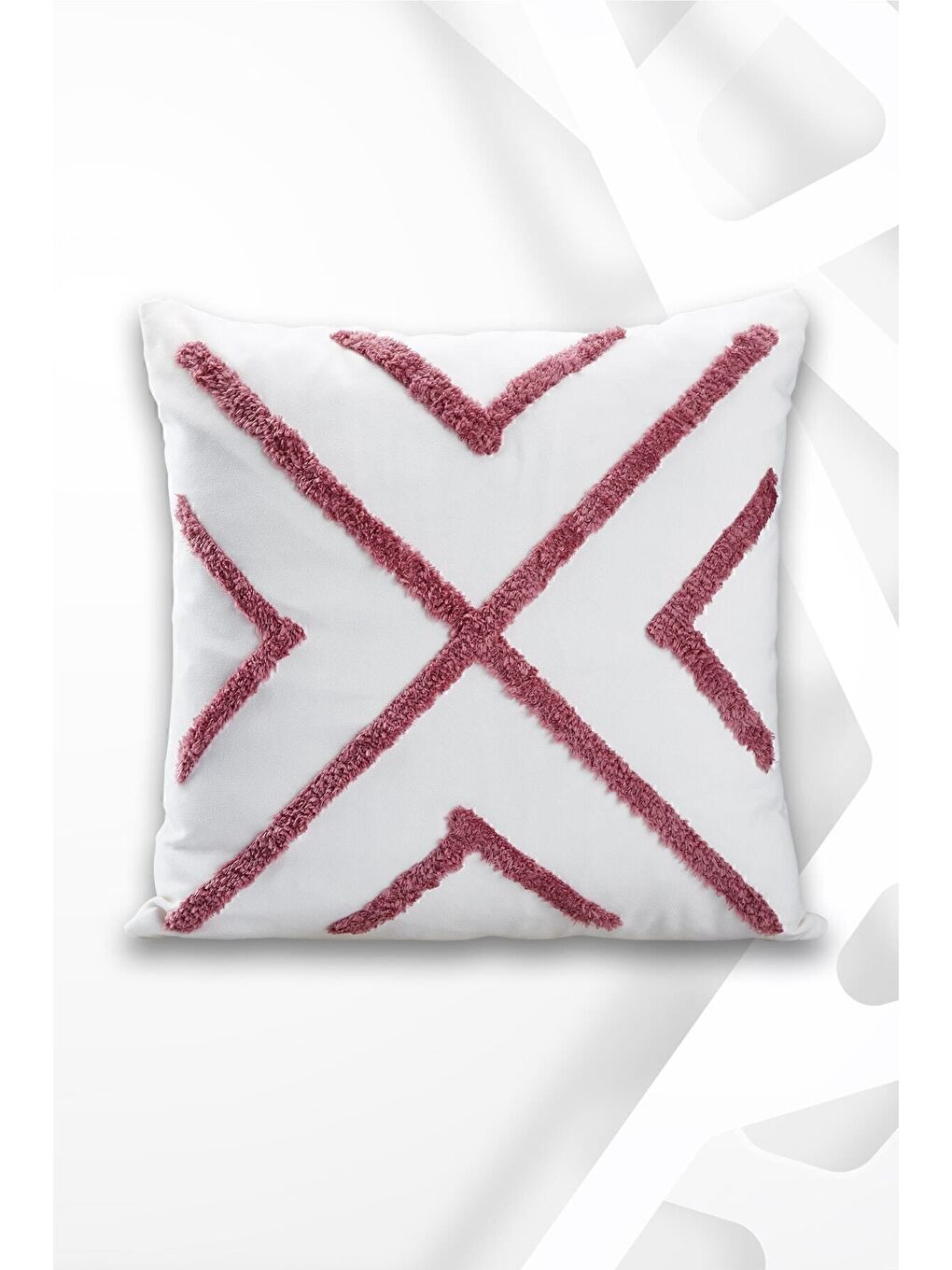 Pembe Punch Tasarımlı Bohem Desenli Dekoratif Kırlent Kılıfı 45x45 Cm Etnik Otantik Panç-1