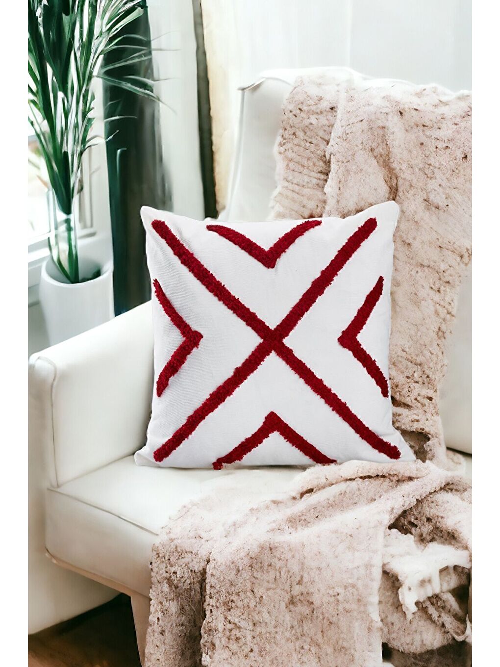 Bordo Punch Tasarımlı Bohem Desenli Dekoratif Kırlent Kılıfı 45x45 Cm Etnik Otantik Panç