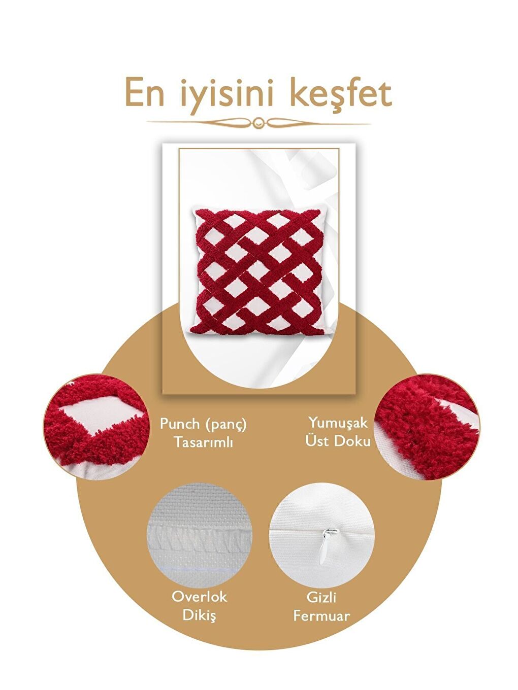 Bordo Punch Tasarımlı Bohem Desenli Dekoratif Kırlent Kılıfı 45x45 Cm Etnik Otantik Panç-3