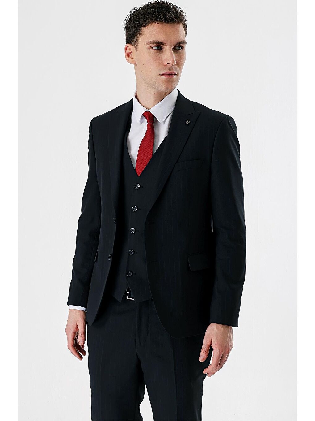 İMZA Koyu Lacivert Kırlangıç Yaka Yelekli 6 Drop Slim Fit Dar Kesim Klasik Takım Elbise 1001235165