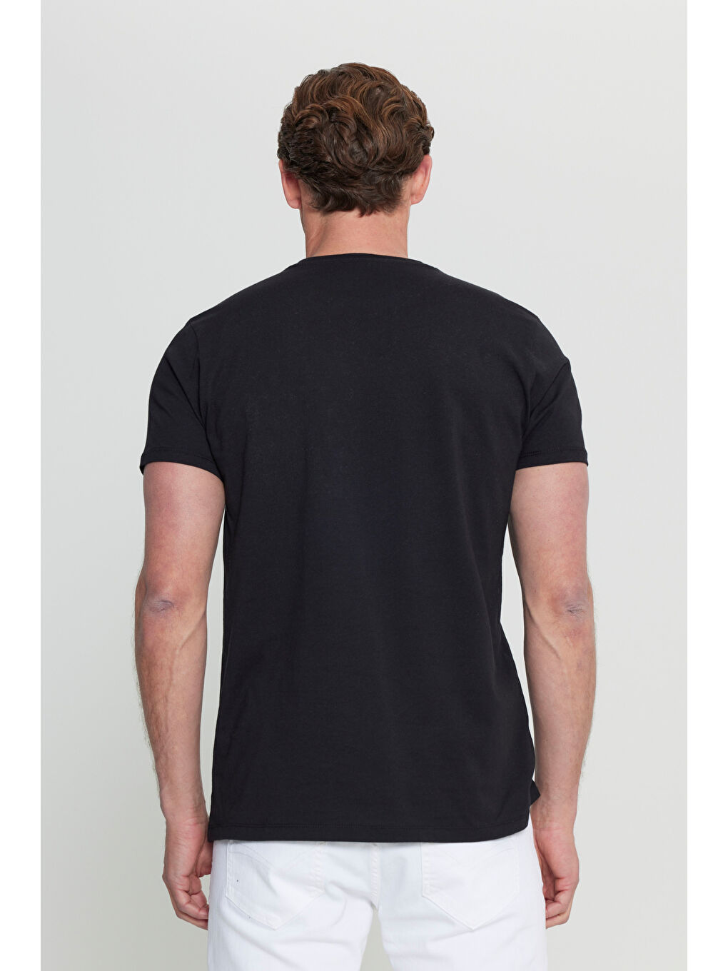 Erkek Siyah Pamuklu Slim Fit Dar Kesim Baskılı Bisiklet Yaka Esnek Tişört-4