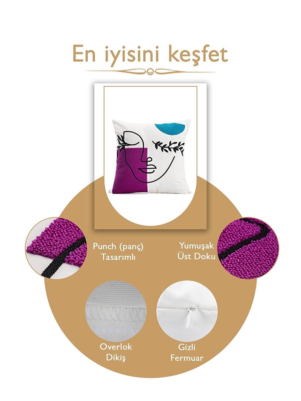 Beyaz Bohem 45x45 Özel Tasarım Punch Panç Süzene Desen Dekoratif Kırlent Kılıfı modern-2