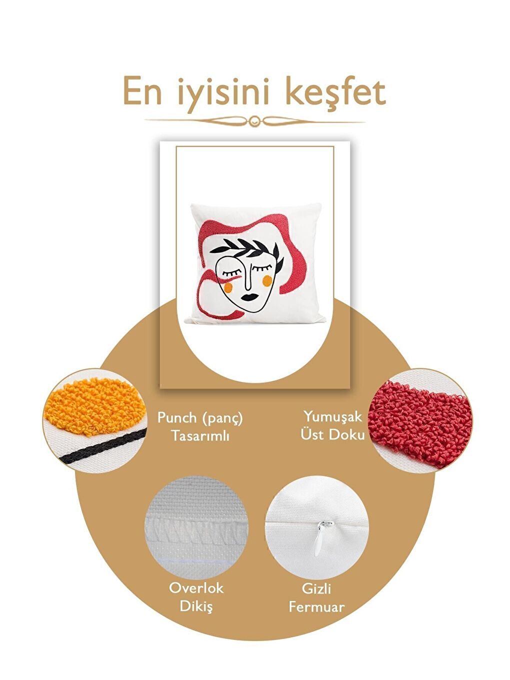 Beyaz Bohem 45x45 Özel Tasarım Punch Panç Süzene Desen Dekoratif Kırlent Kılıfı modern-2