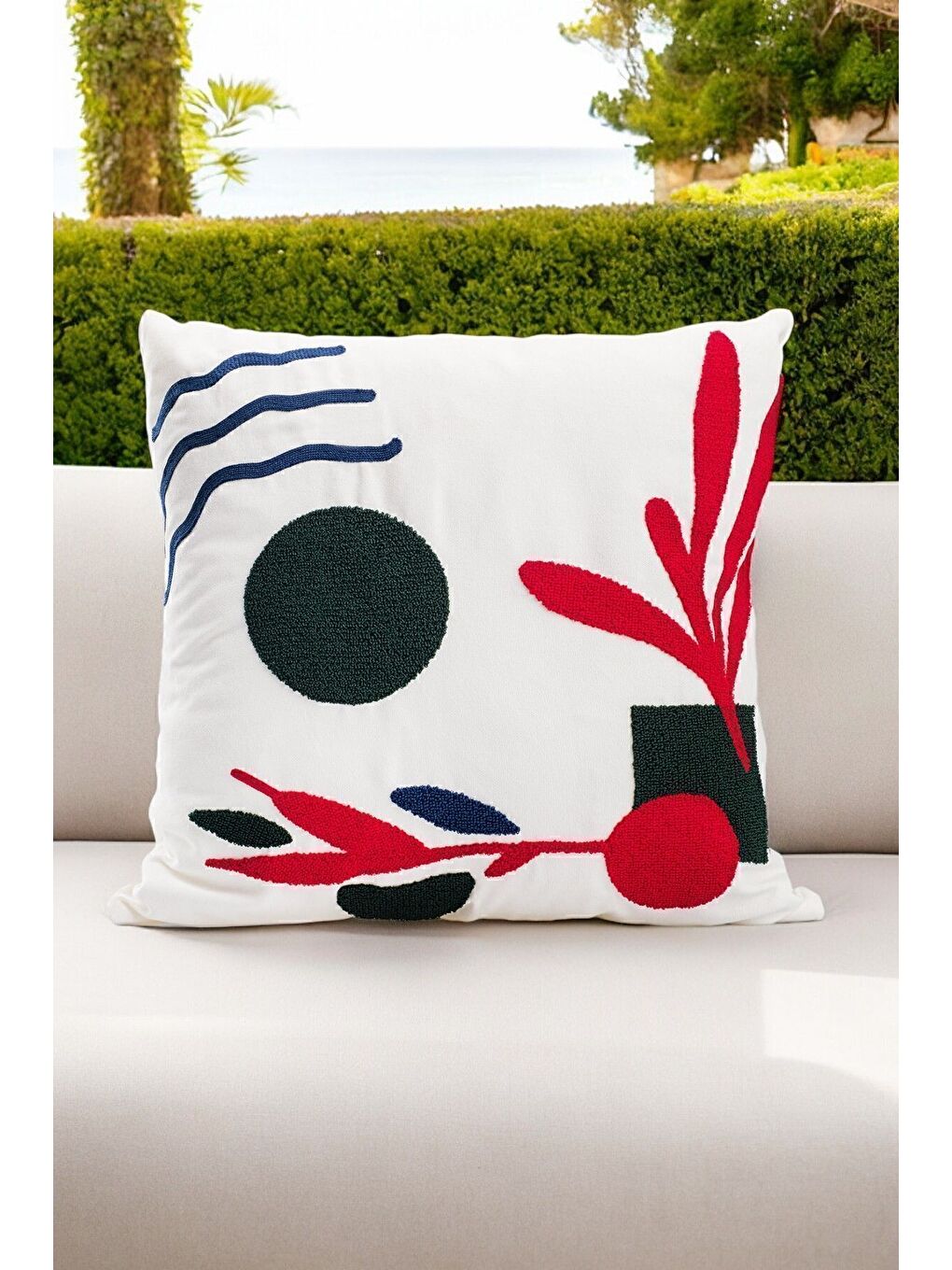 Beyaz Bohem 45x45 Özel Tasarım Punch Panç Süzene Desen Dekoratif Kırlent Kılıfı modern