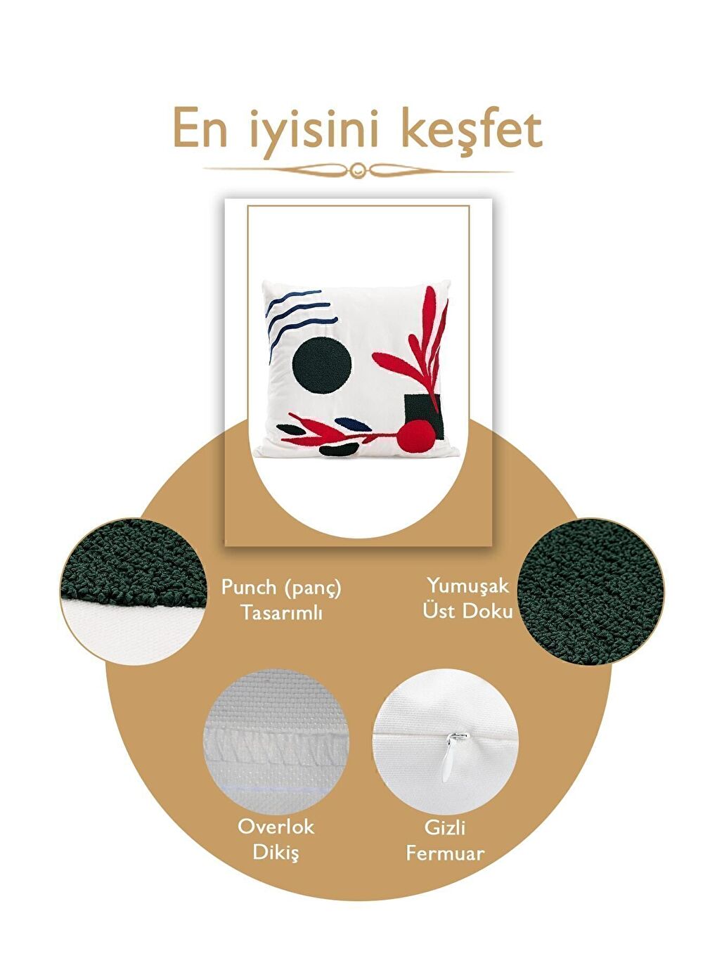 Beyaz Bohem 45x45 Özel Tasarım Punch Panç Süzene Desen Dekoratif Kırlent Kılıfı modern-2