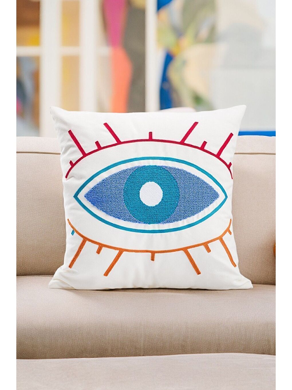 Beyaz Bohem 45x45 Özel Tasarım Punch Panç Süzene Desen Dekoratif Kırlent Kılıfı modern