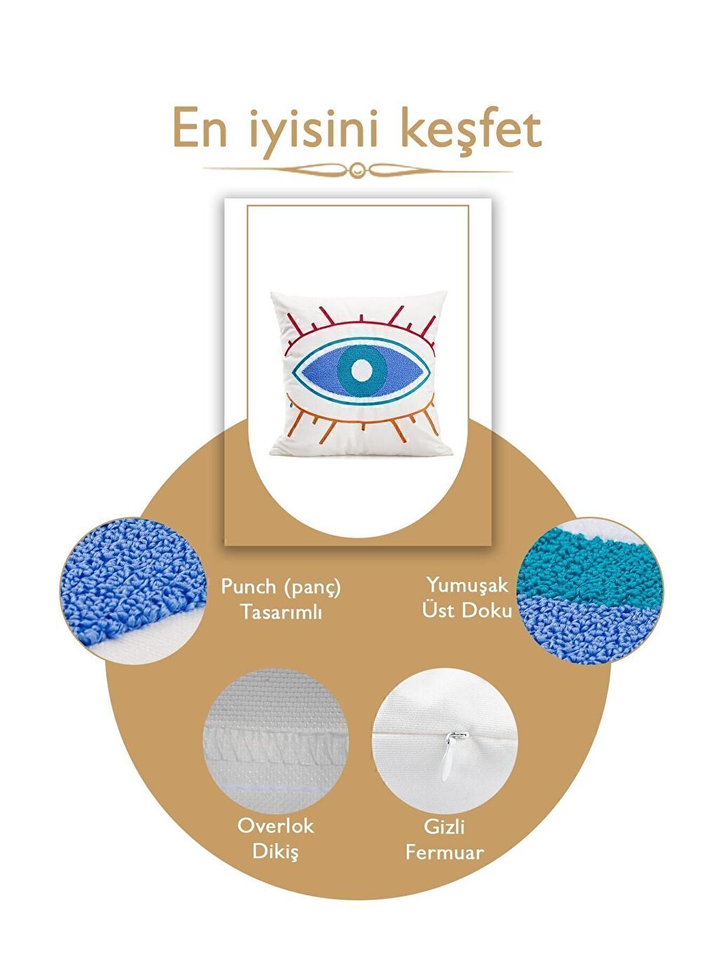 Beyaz Bohem 45x45 Özel Tasarım Punch Panç Süzene Desen Dekoratif Kırlent Kılıfı modern-2