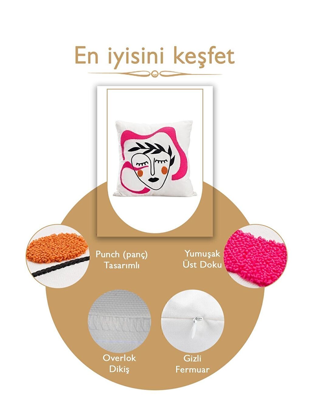 Fuşya Bohem 45x45 Özel Tasarım Punch Panç Süzene Desen Dekoratif Kırlent Kılıfı modern-2