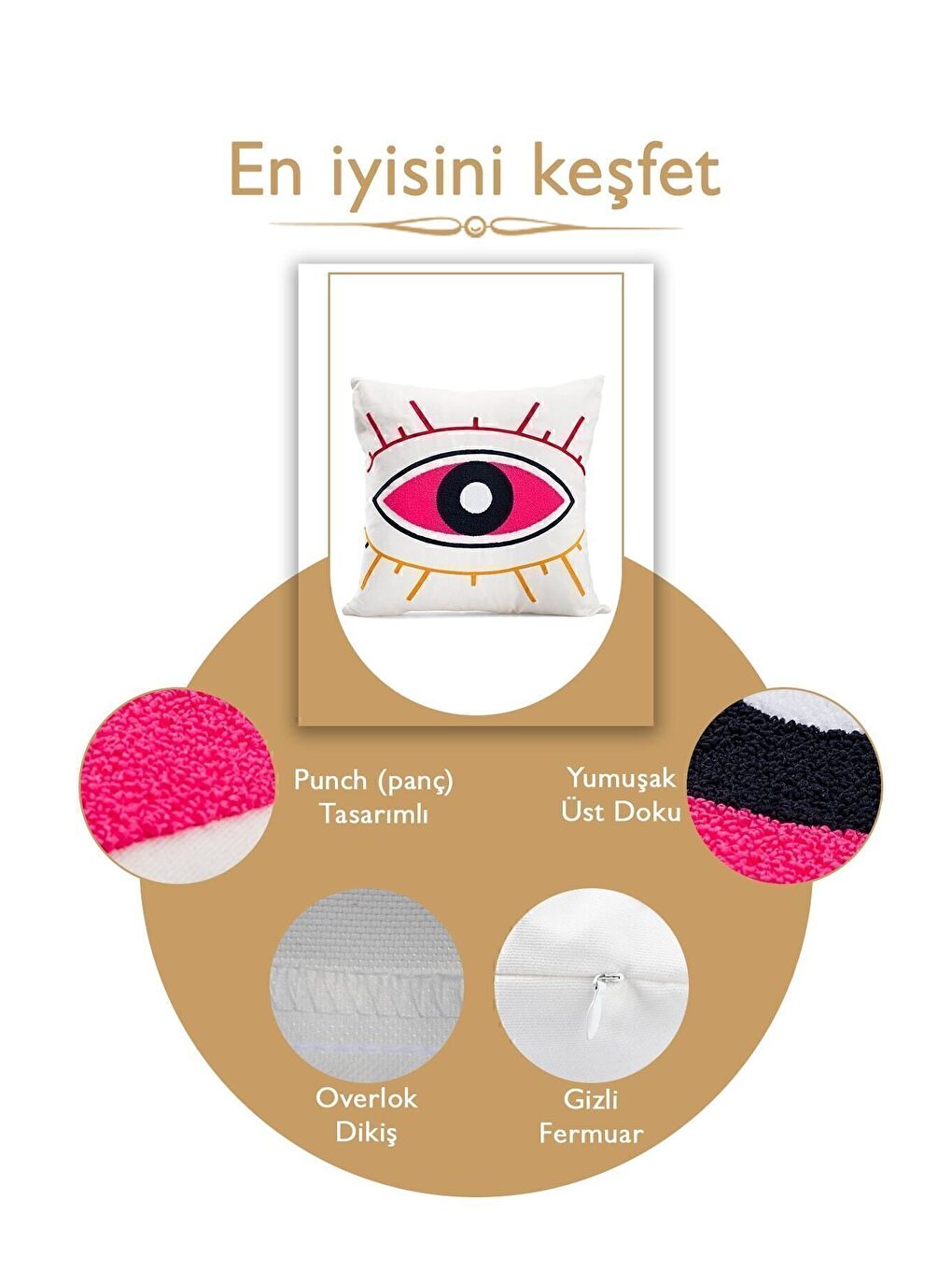 Beyaz Bohem 45x45 Özel Tasarım Punch Panç Süzene Desen Dekoratif Kırlent Kılıfı modern-2