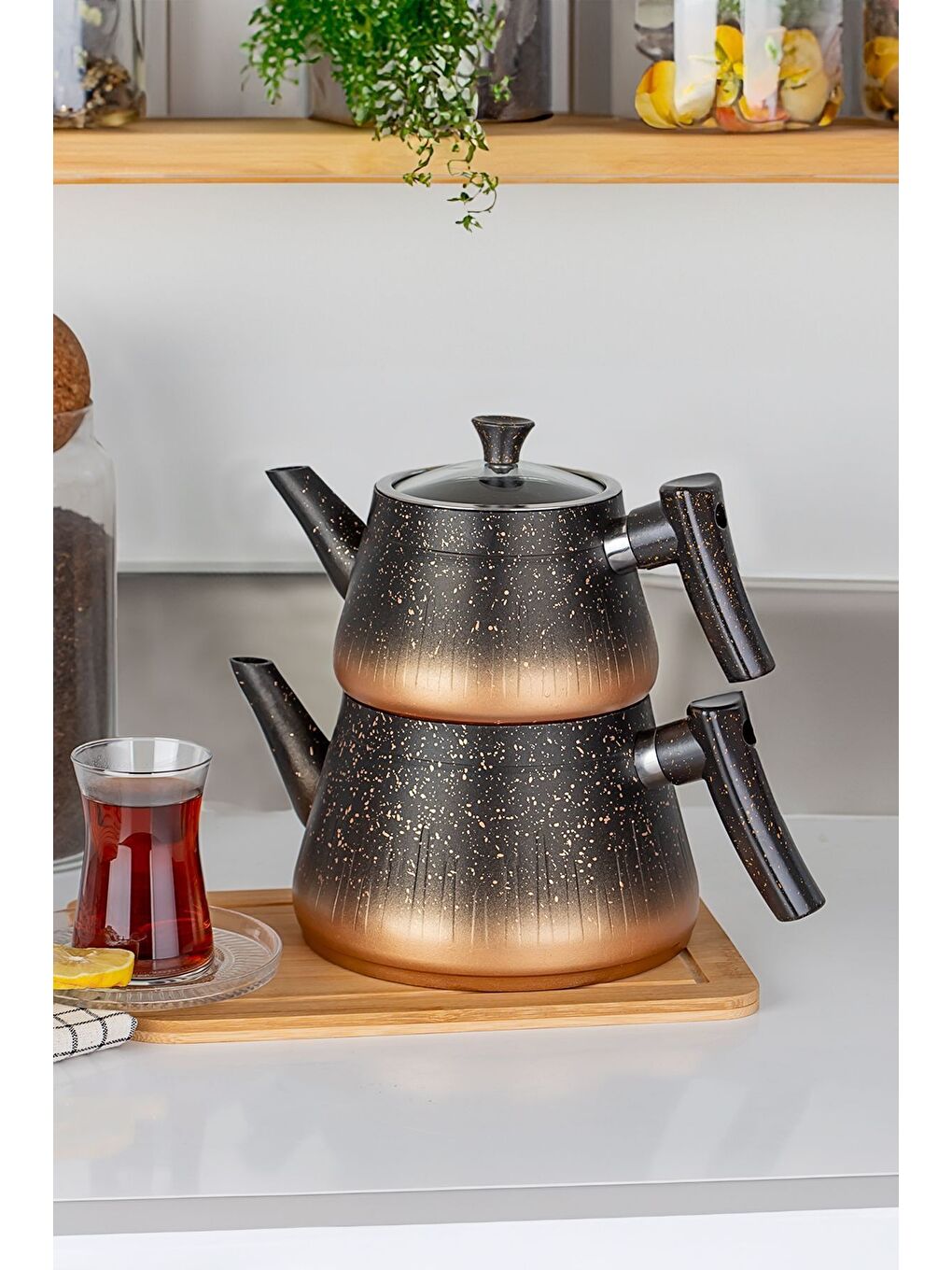 Redline Bakalit Kulp Granit Çaydanlık Takımı Siyah - Granit Çaydanlık Takımı-1