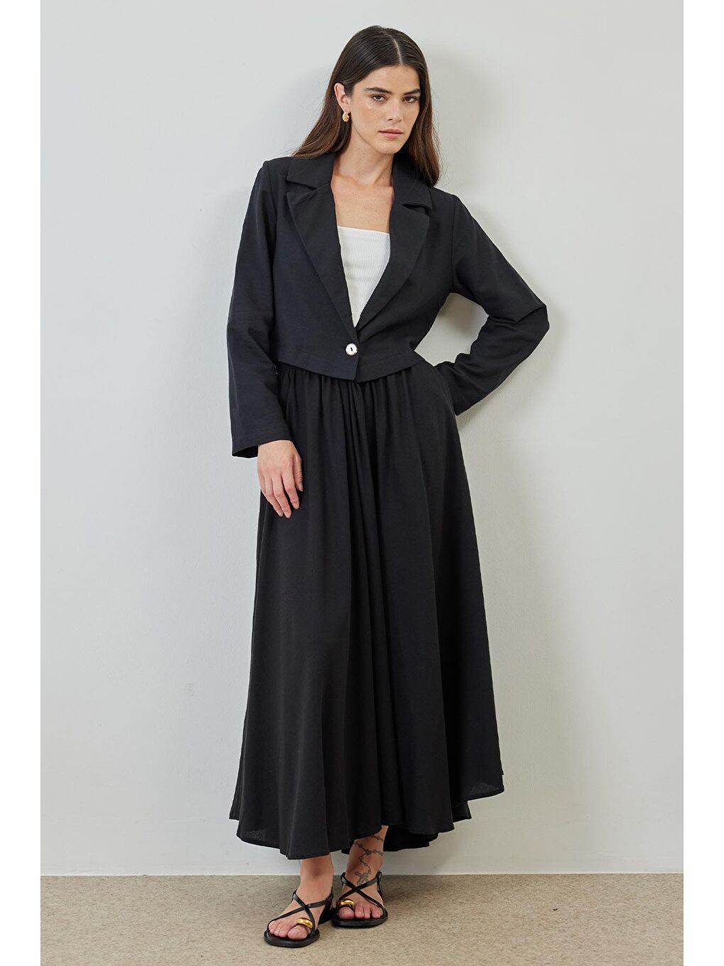 Keten Ceket Siyah Etek Takım