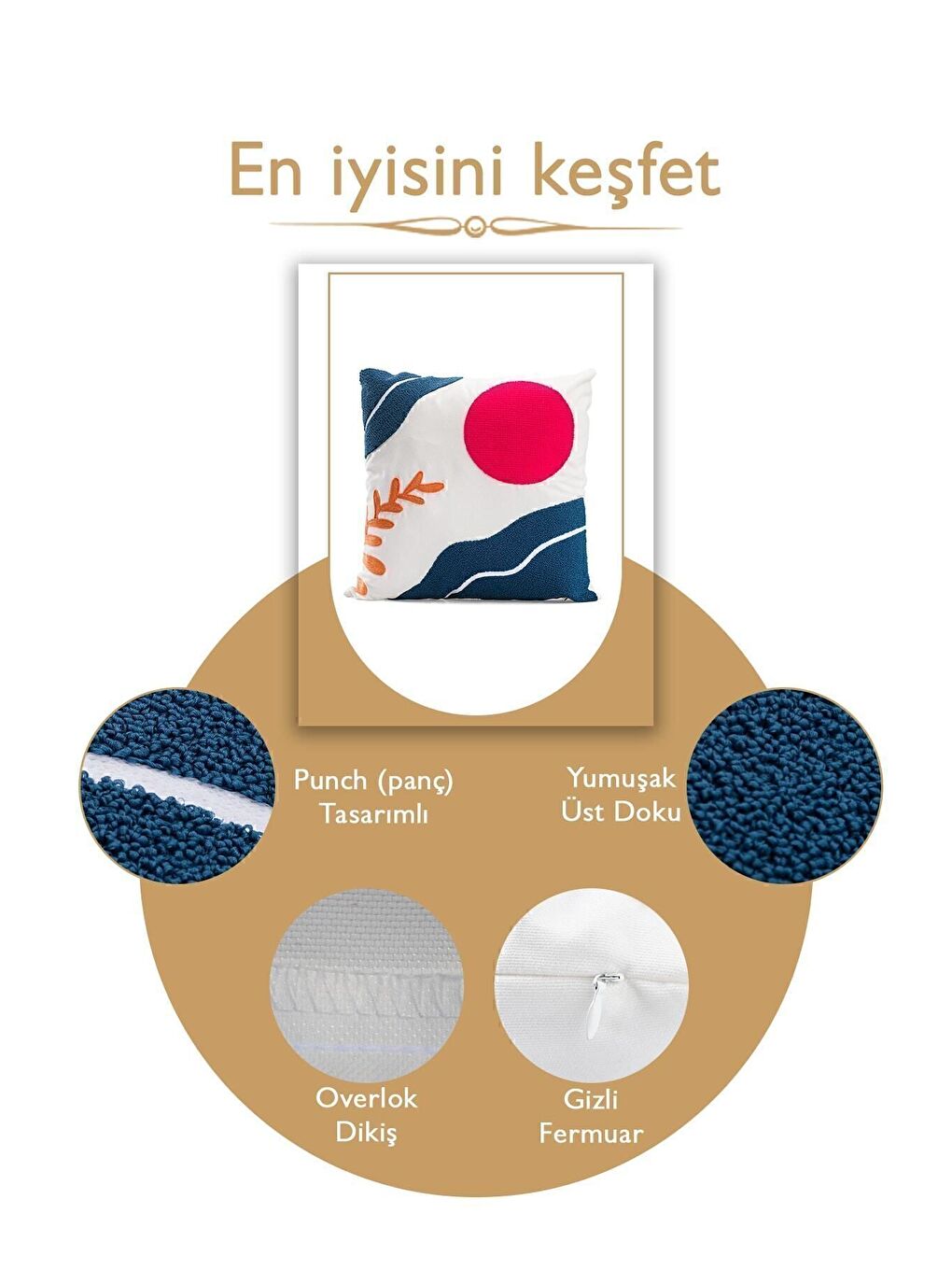 Lacivert Bohem 45x45 Özel Tasarım Punch Panç Süzene Desen Dekoratif Kırlent Kılıfı modern-2