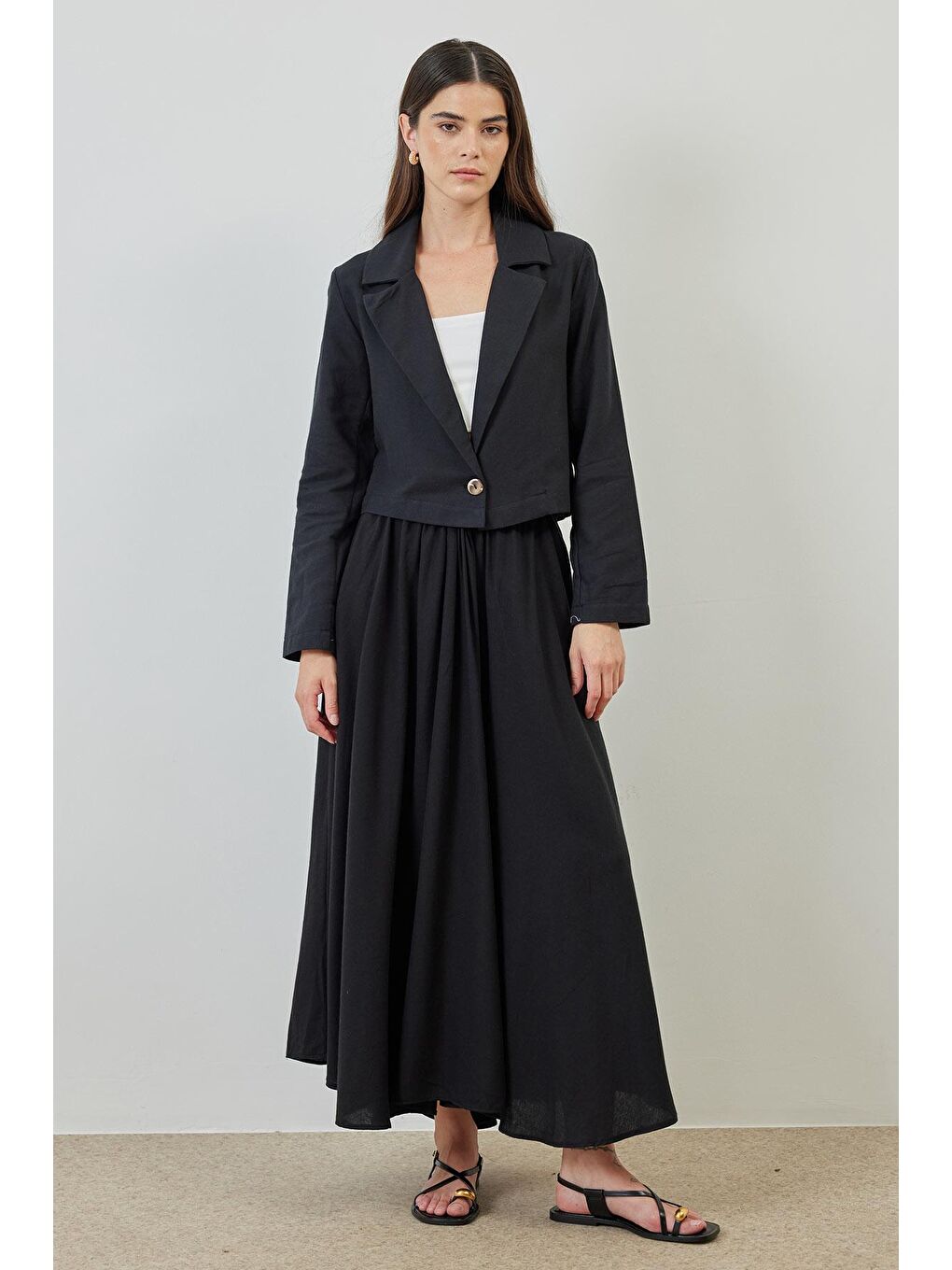 Keten Ceket Siyah Etek Takım-1