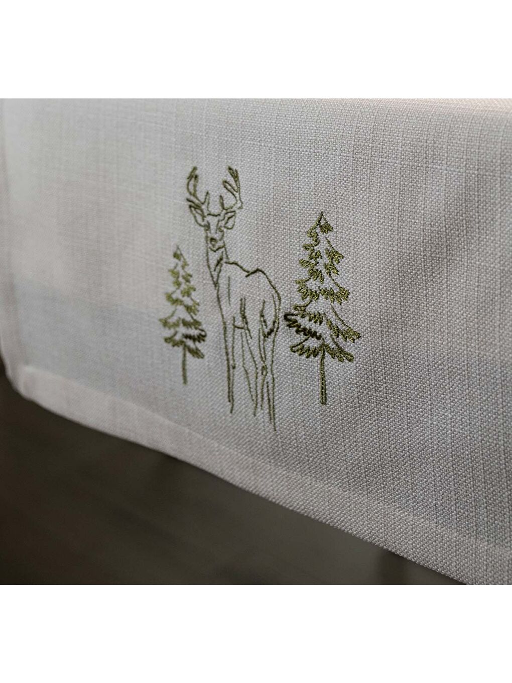 Ekru Nakışlı  Yılbaşı konsepti  Geyik Desen 45x140 Dekoratif Runner-1