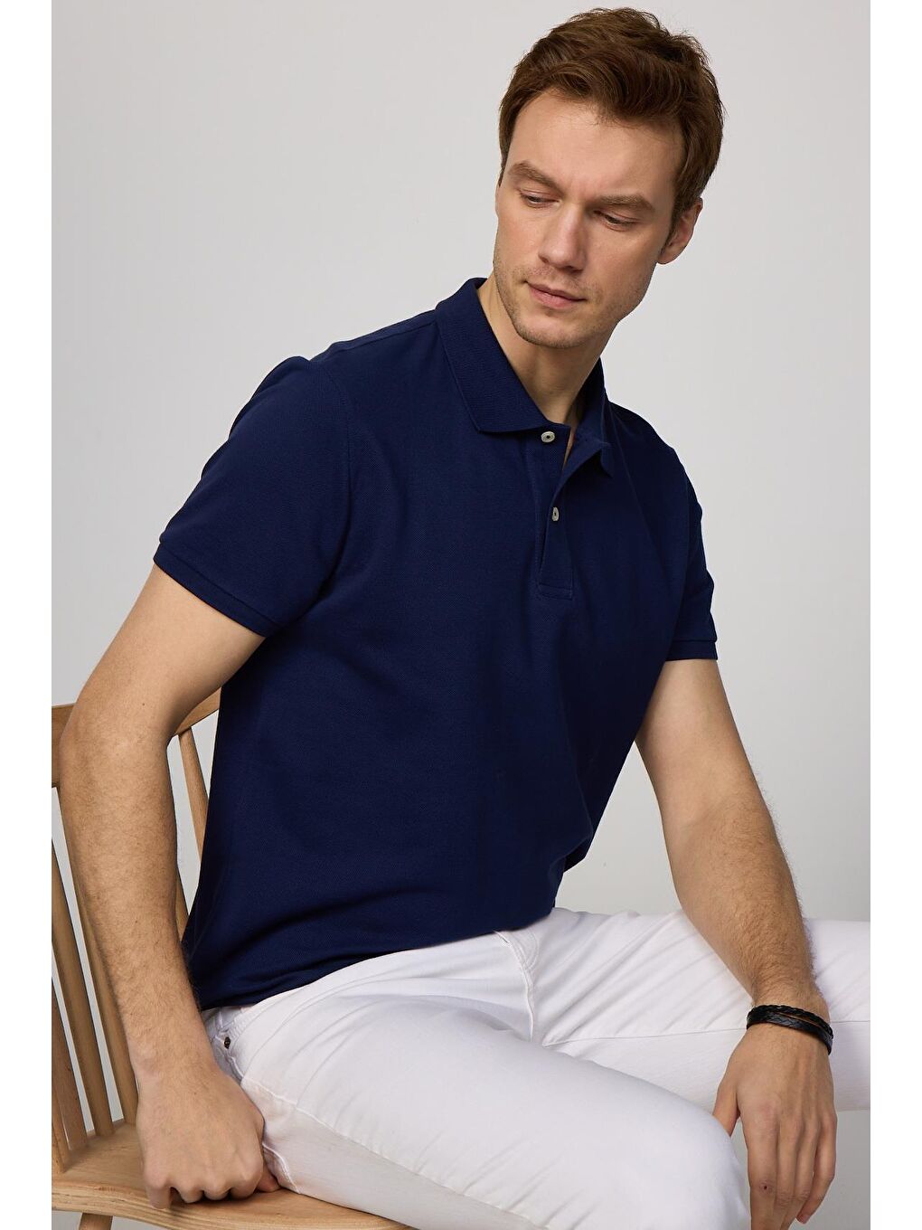 TUDORS Lacivert Erkek Slim Fit Dar Kesim %100 Pamuk Düz Pike Lacivert Polo Yaka Tişört - 1