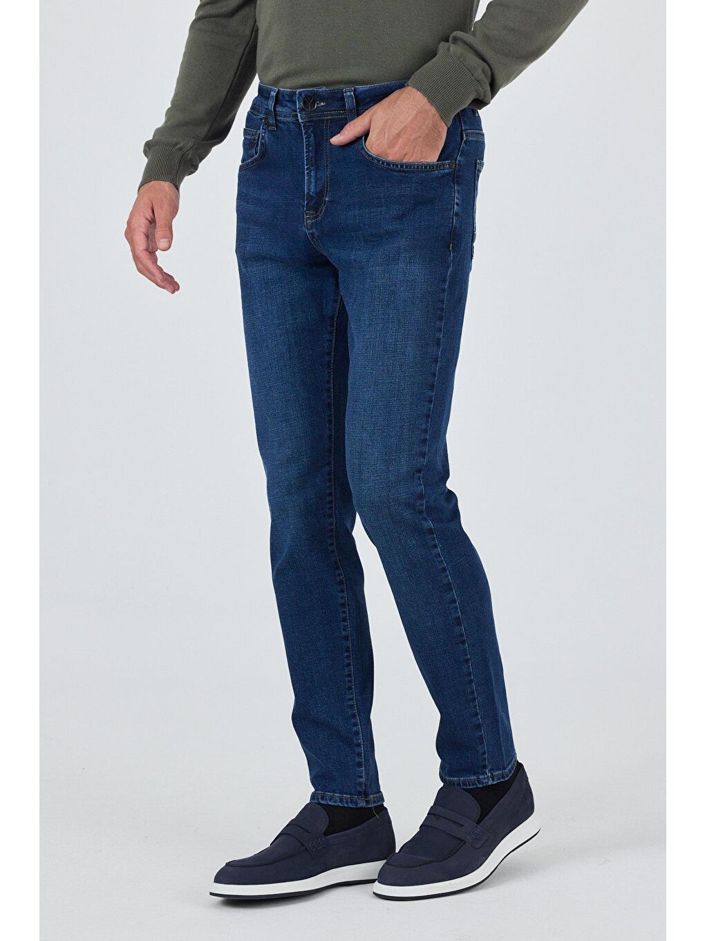 Lacivert Gabardin 5 Cep Düz Paça Casual Slim Fit Pamuklu Denim Pantolon 1023250150-1