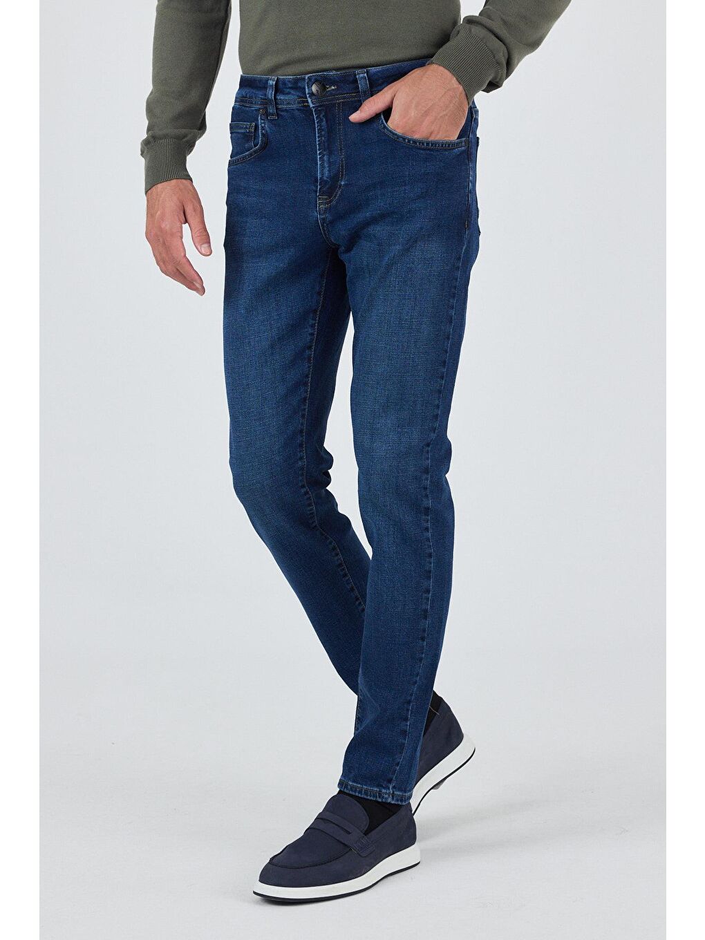 Lacivert Gabardin 5 Cep Düz Paça Casual Slim Fit Pamuklu Denim Pantolon 1023250150-2