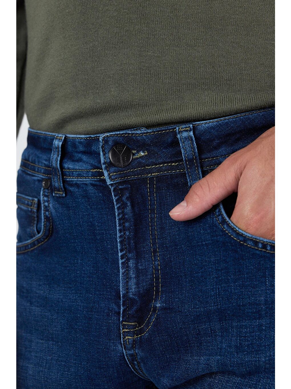 Lacivert Gabardin 5 Cep Düz Paça Casual Slim Fit Pamuklu Denim Pantolon 1023250150-3